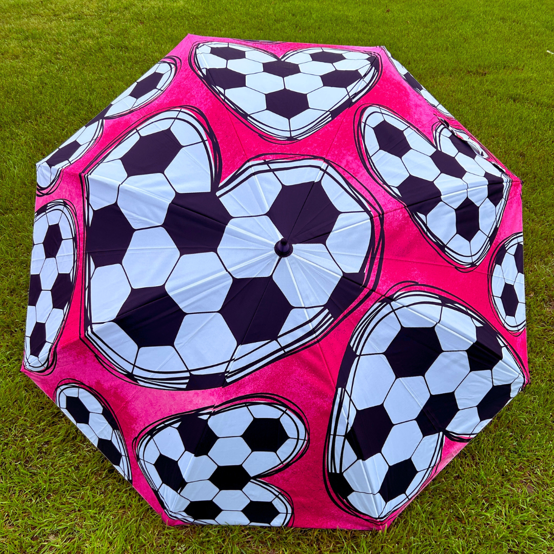 Pink Soccer Hearts - Large Golf Umbrella