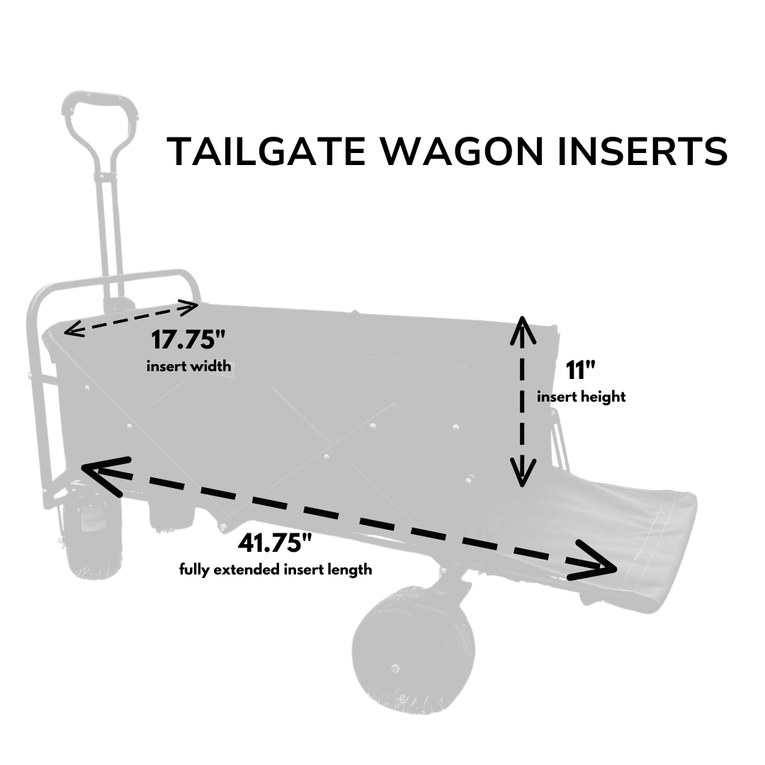 Black Cow Print tailgate wagon insert dimensions diagram: 17.75" wide, 11" high, 41.75" extended length