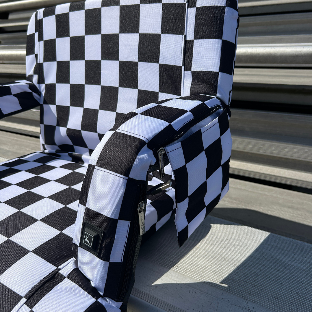 Heated Black and White Checkerboard 23" Stadium Seat with Armrests