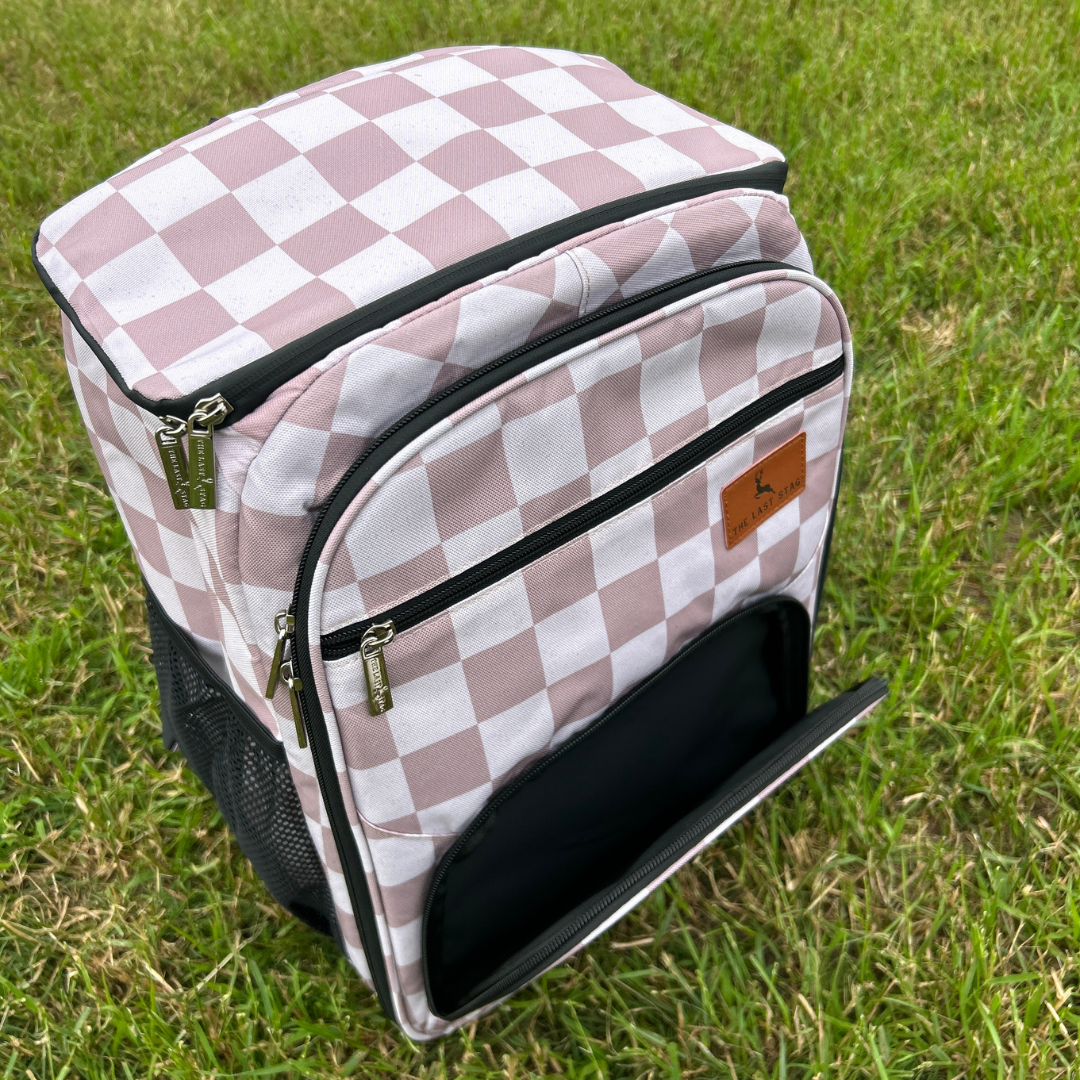 Speckled Beige Checkerboard Backpack Cooler