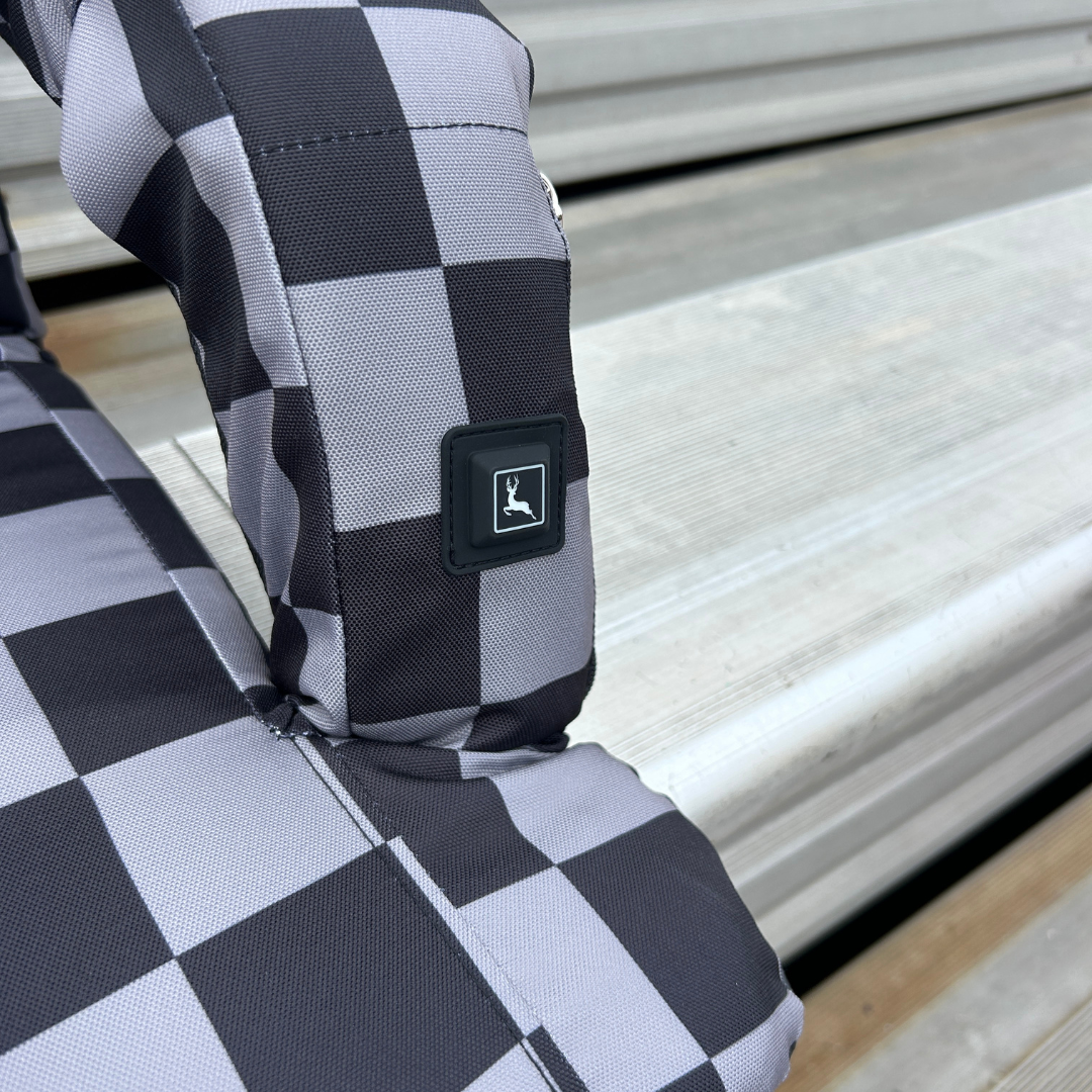 Heated Grey Checkerboard 23" Wide Stadium Seat with Armrests