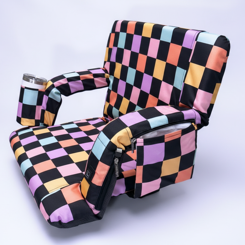 Heated Retro Checkerboard 23" Stadium Seat with Armrests