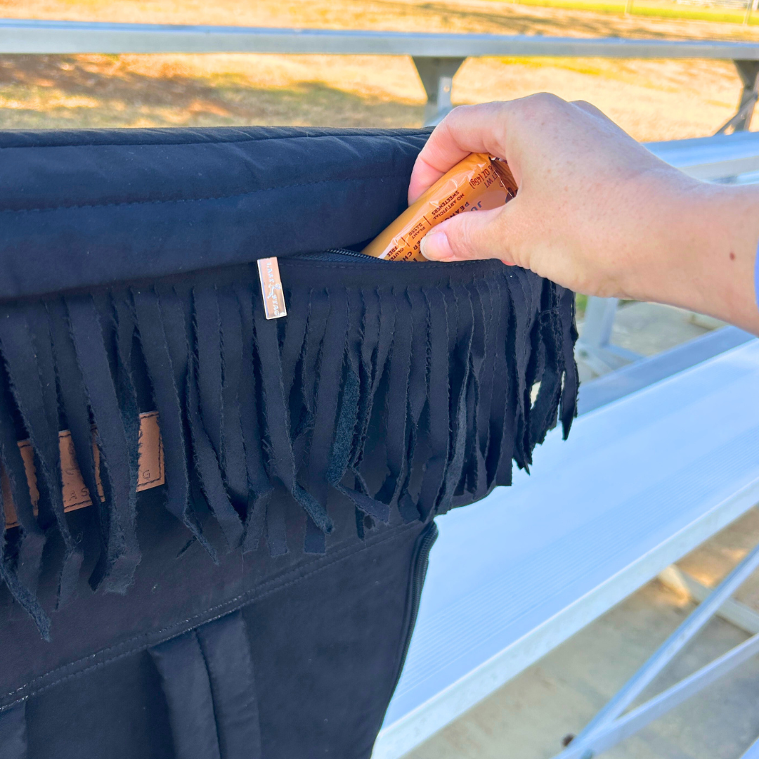 Black Suede with Fringe 23" Stadium Seat with Armrests