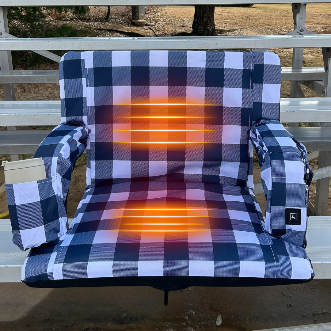 Heated Navy Buffalo 23" Stadium Seat with Armrests