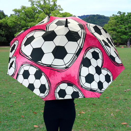Pink Soccer Hearts - Large Golf Umbrella