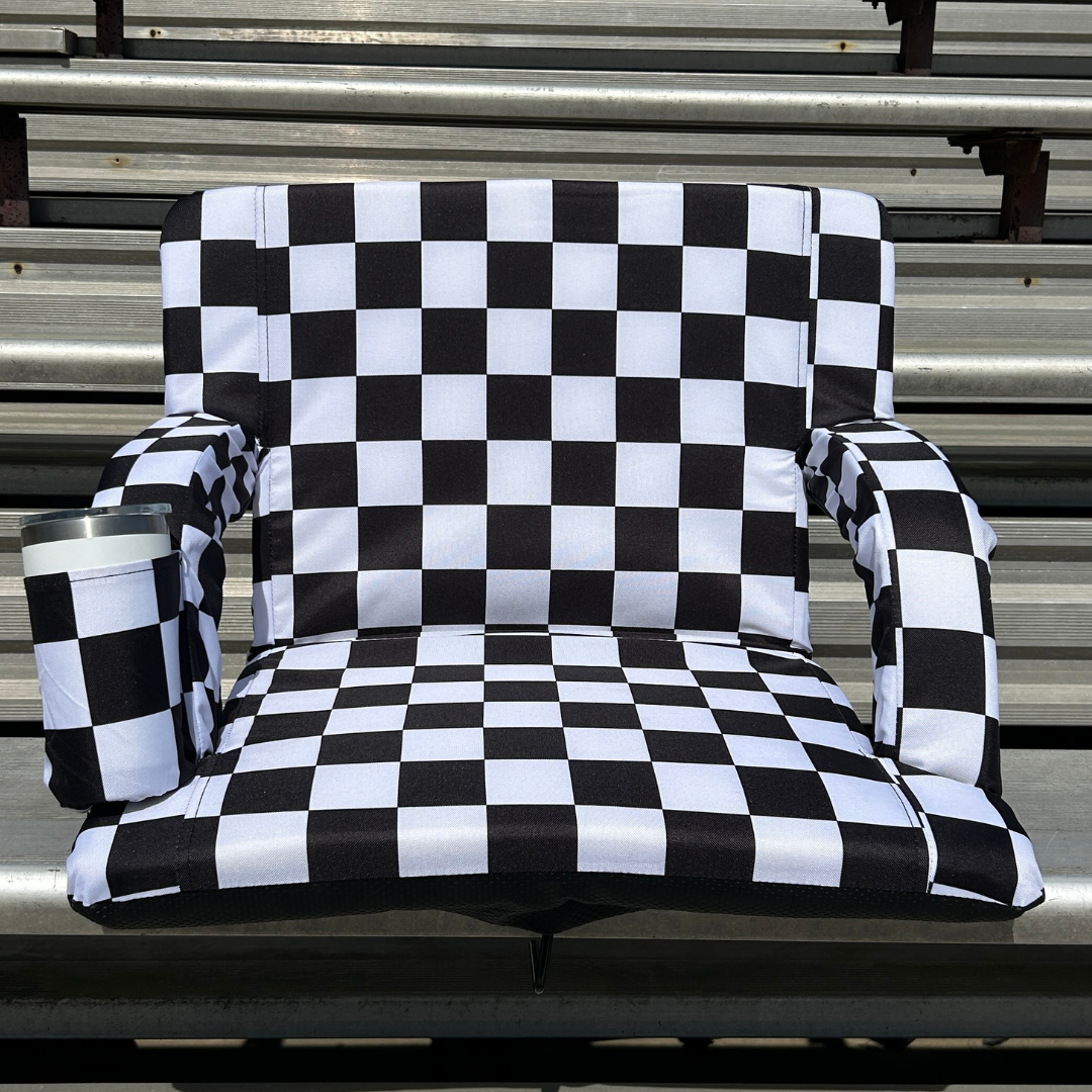 Black and White Checkerboard 23" Stadium Seat with Armrests