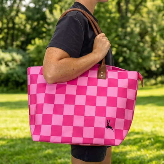 Pink Checkerboard Tote Bag