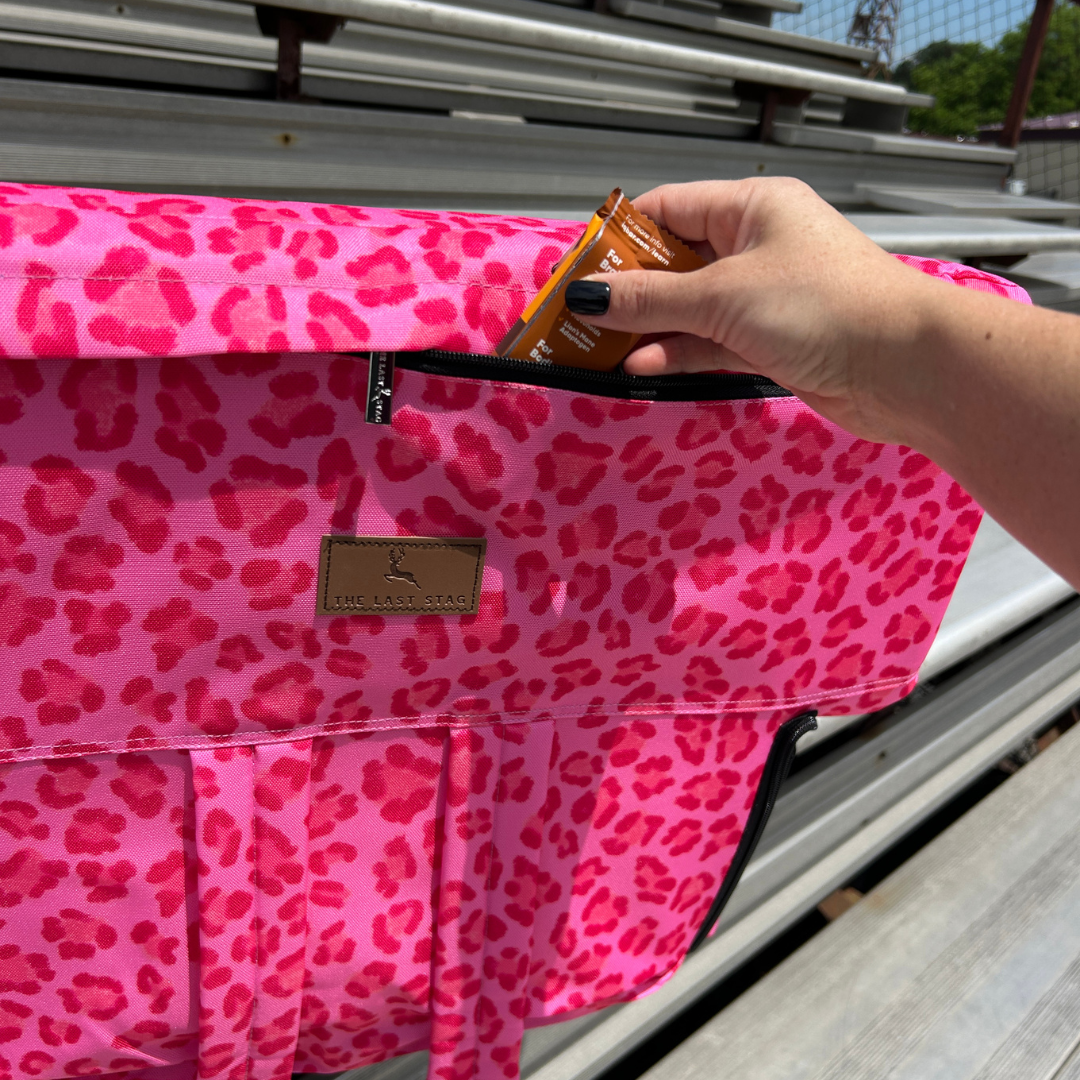 Heated Pink Leopard 23" Stadium Seat with Armrests