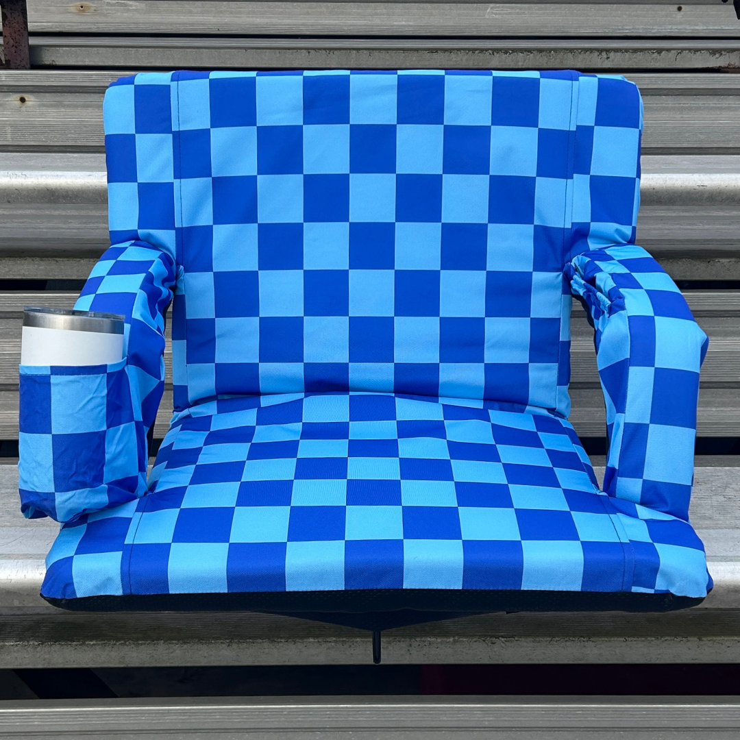 Blue Checkerboard 23" Stadium Seat with Armrests