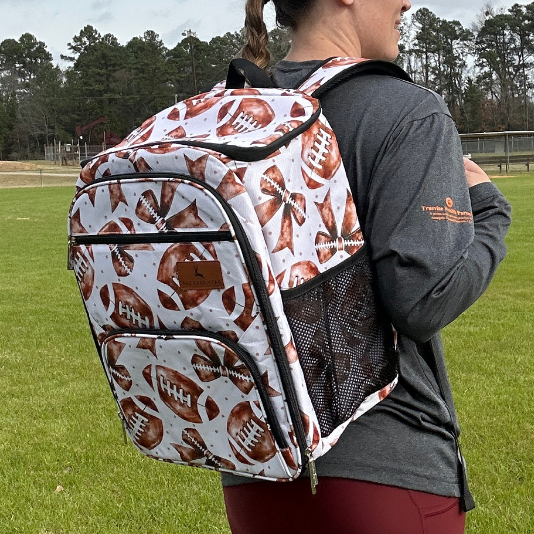 Footballs & Bows Backpack Cooler