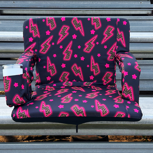 Pink Leopard Lightning Bolts 23" Stadium Seat with Armrests