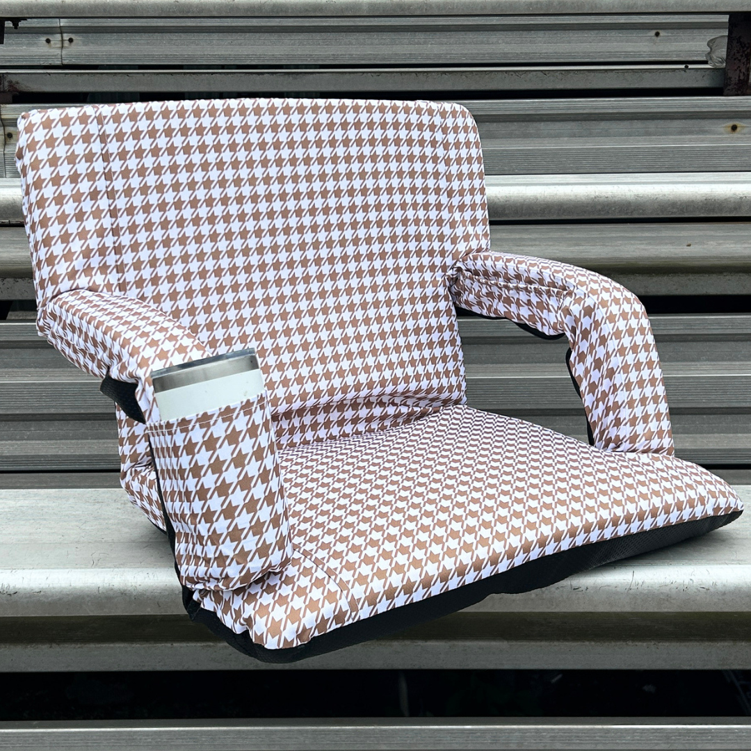 Beige and White Houndstooth 23" Stadium Seat with Armrests