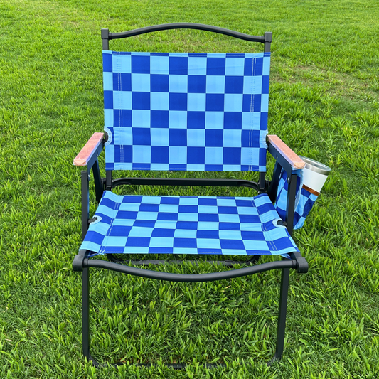 Navy Checkerboard Folding Lawn Chair