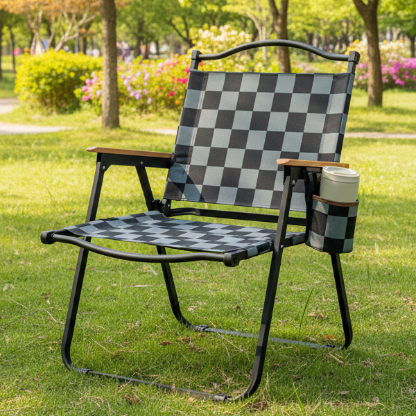 Grey Checkerboard Folding Lawn Chair