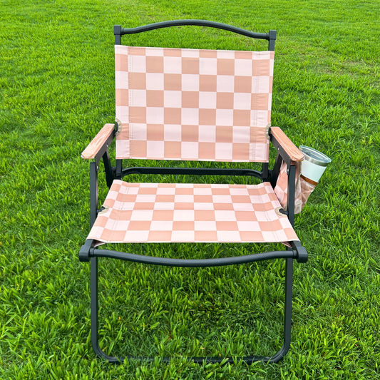 Beige Checkerboard Folding Lawn Chair