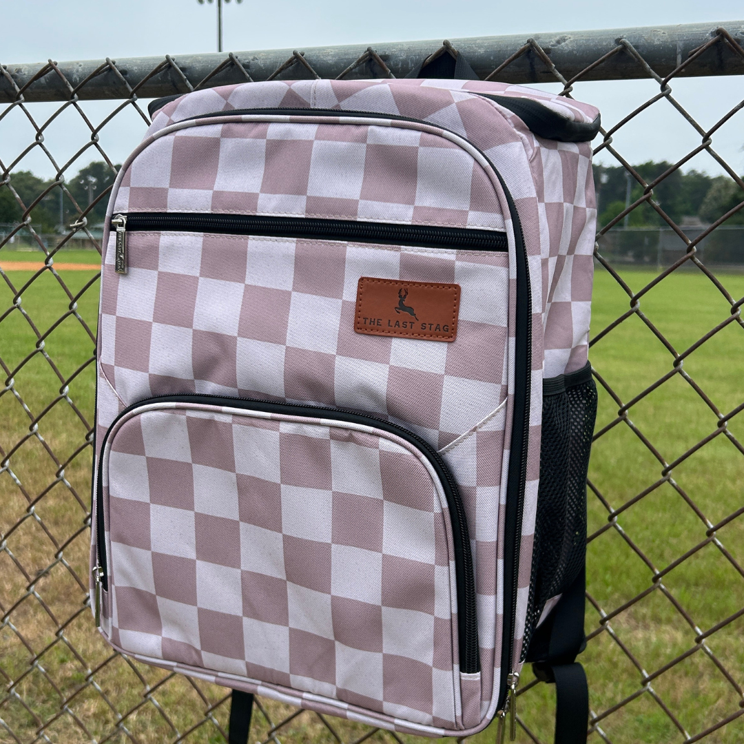 Speckled Beige Checkerboard Backpack Cooler