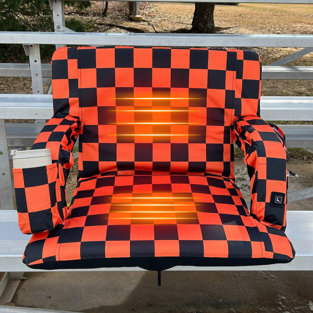 Heated Orange Checkerboard 23" Stadium Seat with Armrests