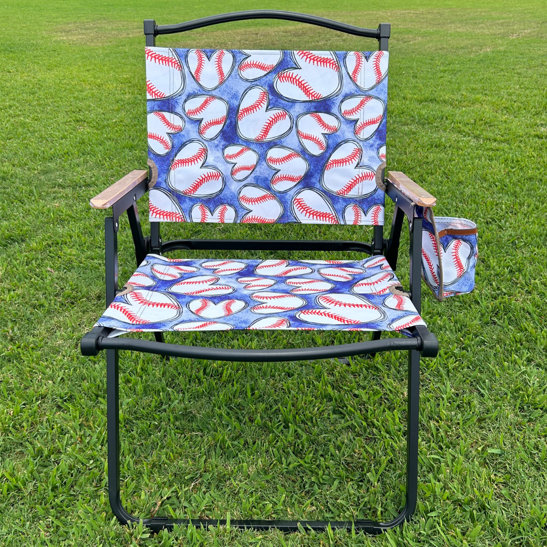 Baseball Hearts - Blue Folding Lawn Chair