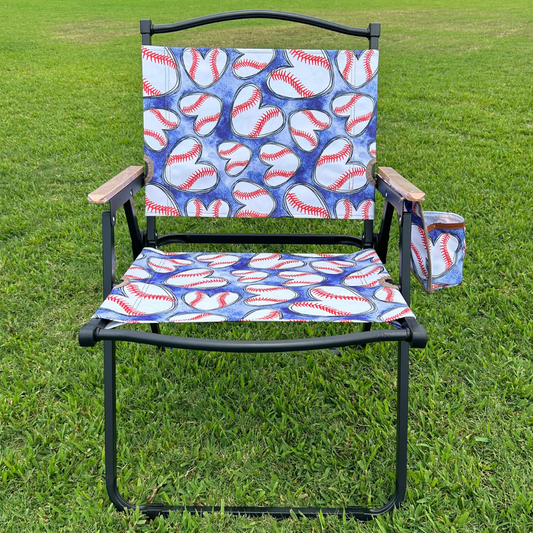 Baseball Hearts - Blue Folding Lawn Chair