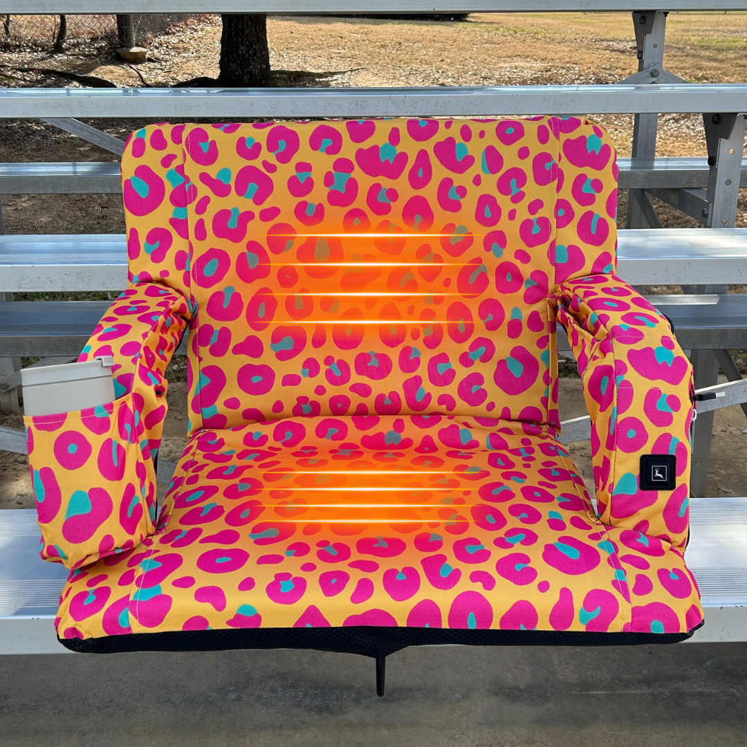 Heated Neon Leopard 23" Stadium Seat with Armrests