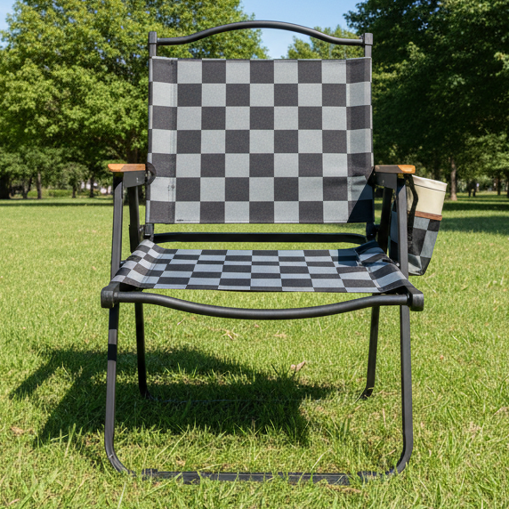 Grey Checkerboard Folding Lawn Chair
