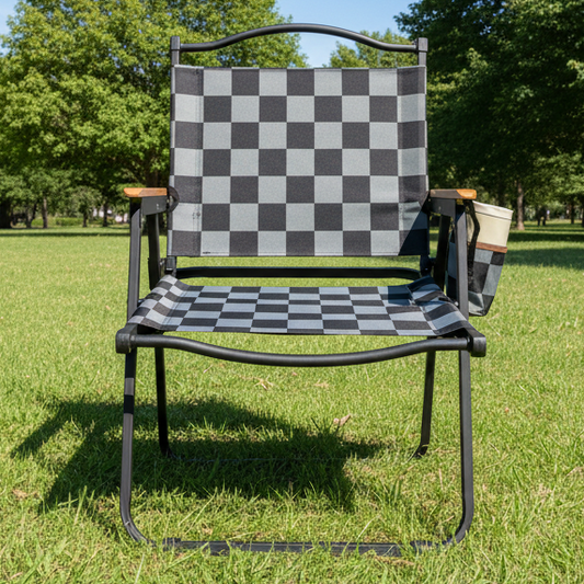 Grey Checkerboard Folding Lawn Chair