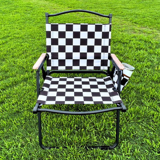 Black and White Checkerboard Folding Lawn Chair