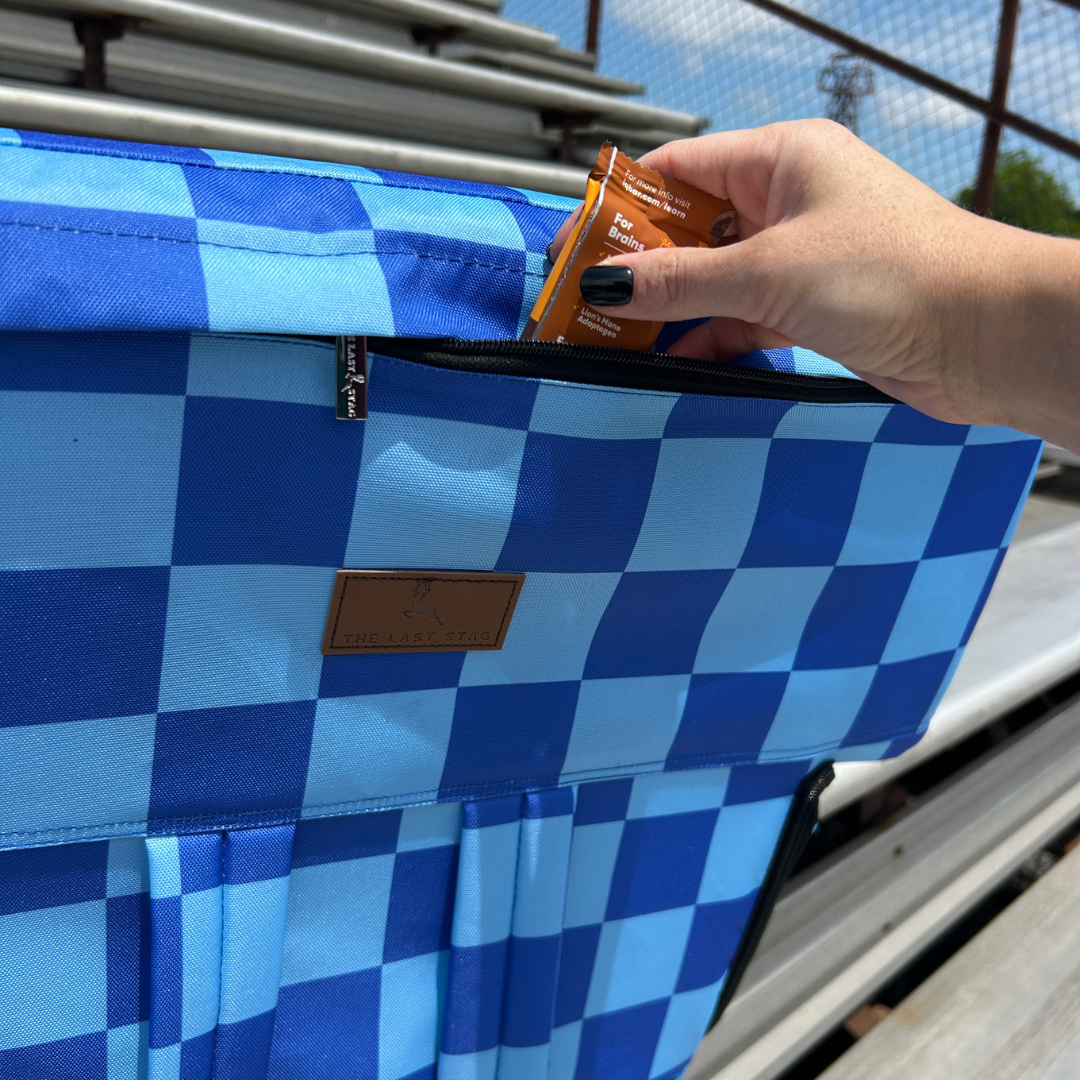 Heated Blue Checkerboard 23" Stadium Seat with Armrests