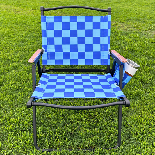Blue Checkerboard Folding Lawn Chair