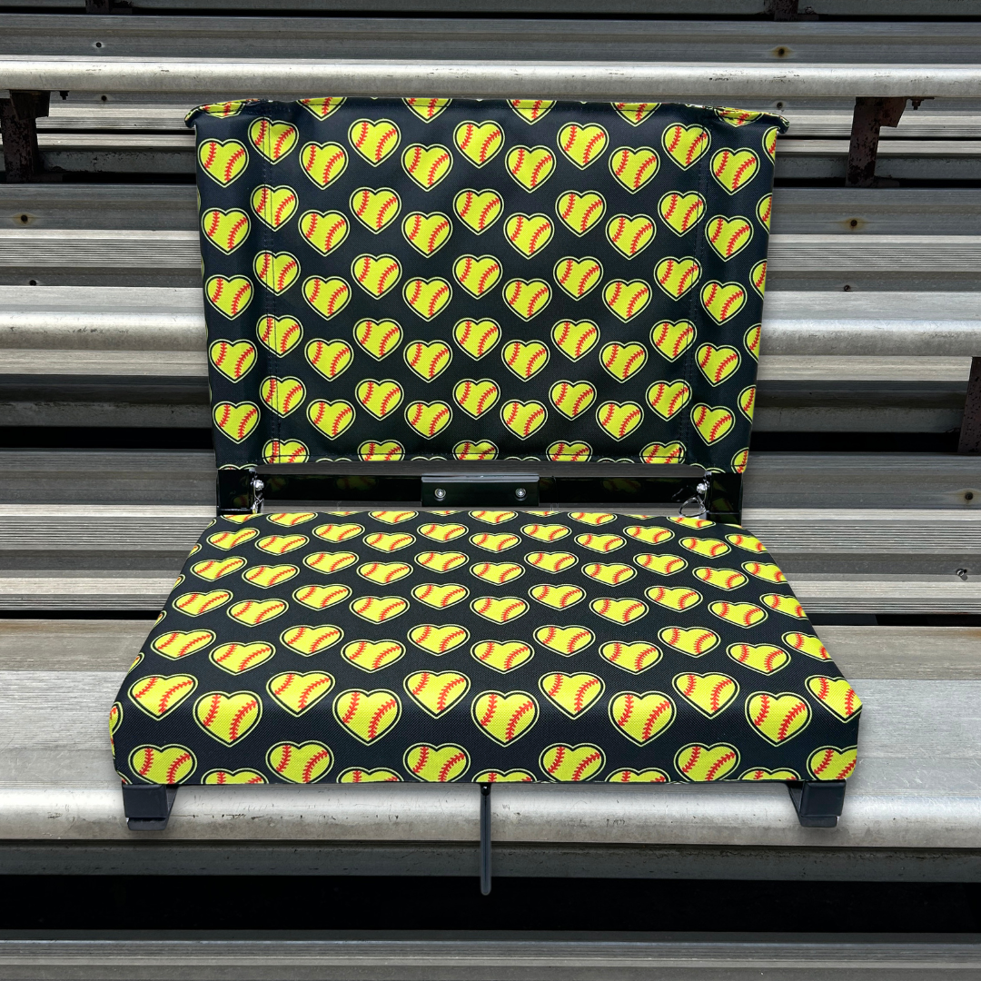 Softball Hearts - Black Folding Stadium Seat
