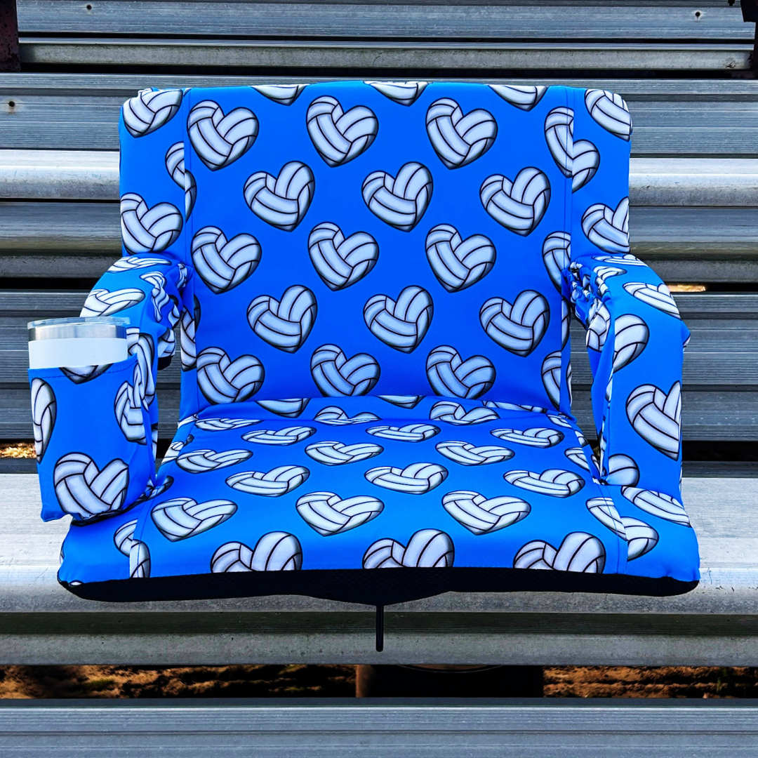 Volleyball Hearts Blue 23" Stadium Seat with Armrests