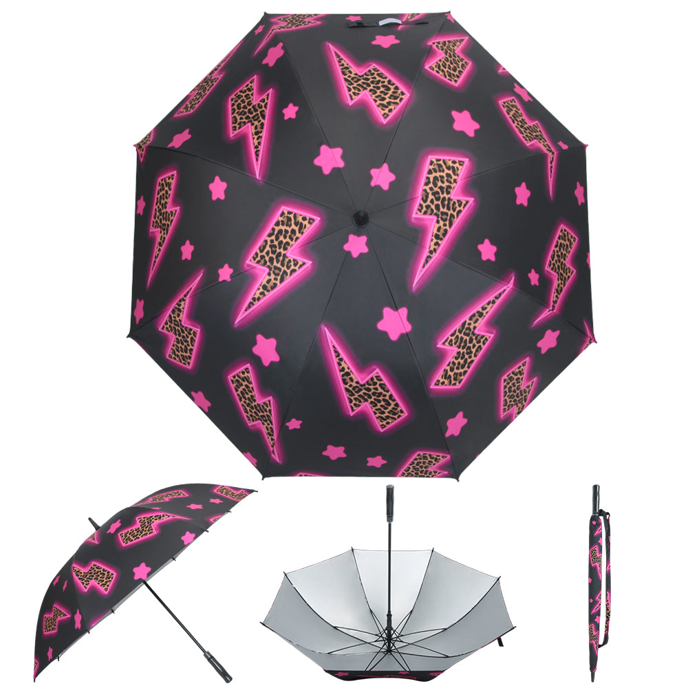 Pink Leopard Lightning Bolts - UPF 50+ Large Golf Umbrella