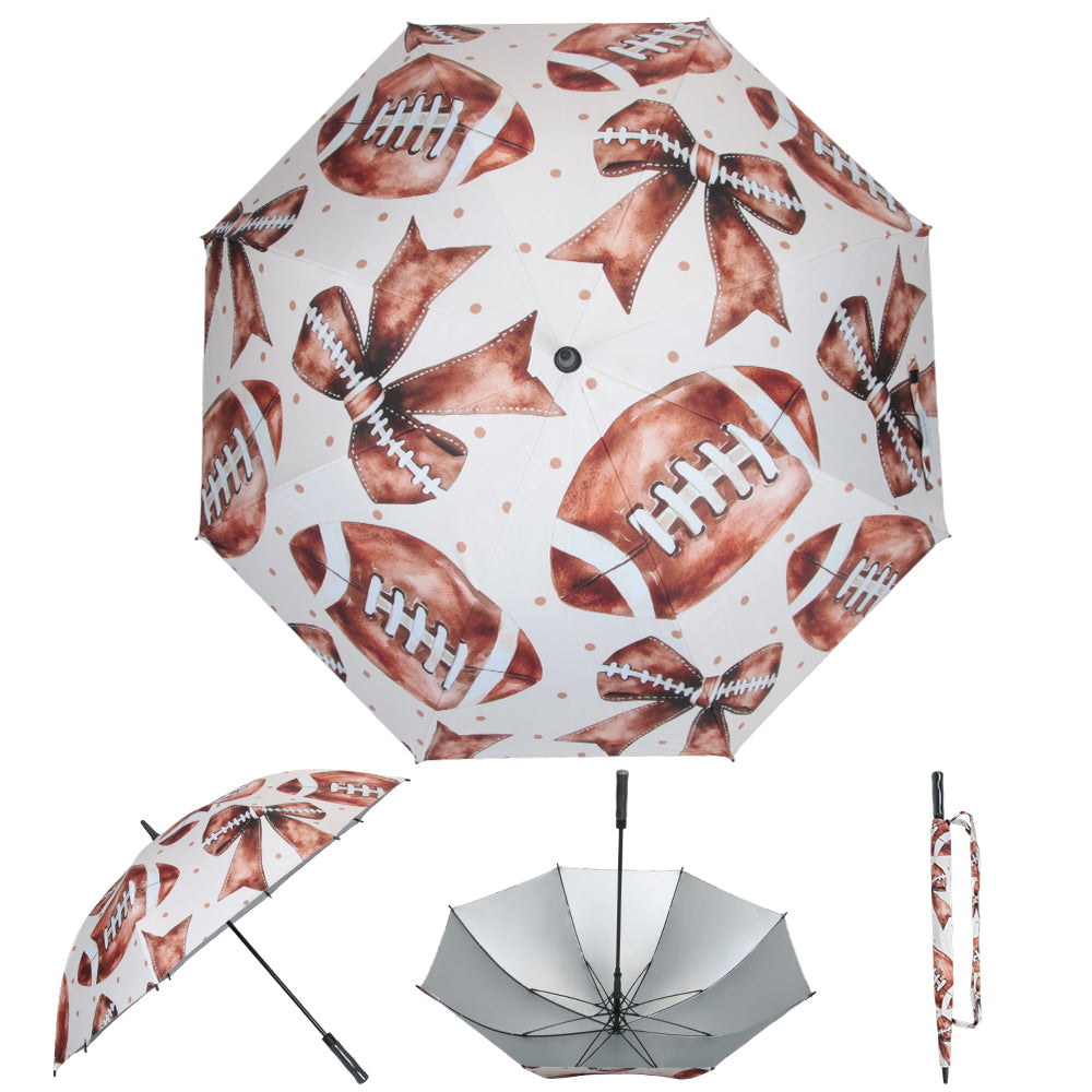 Footballs & Bows - UPF 50+ Large Golf Umbrella