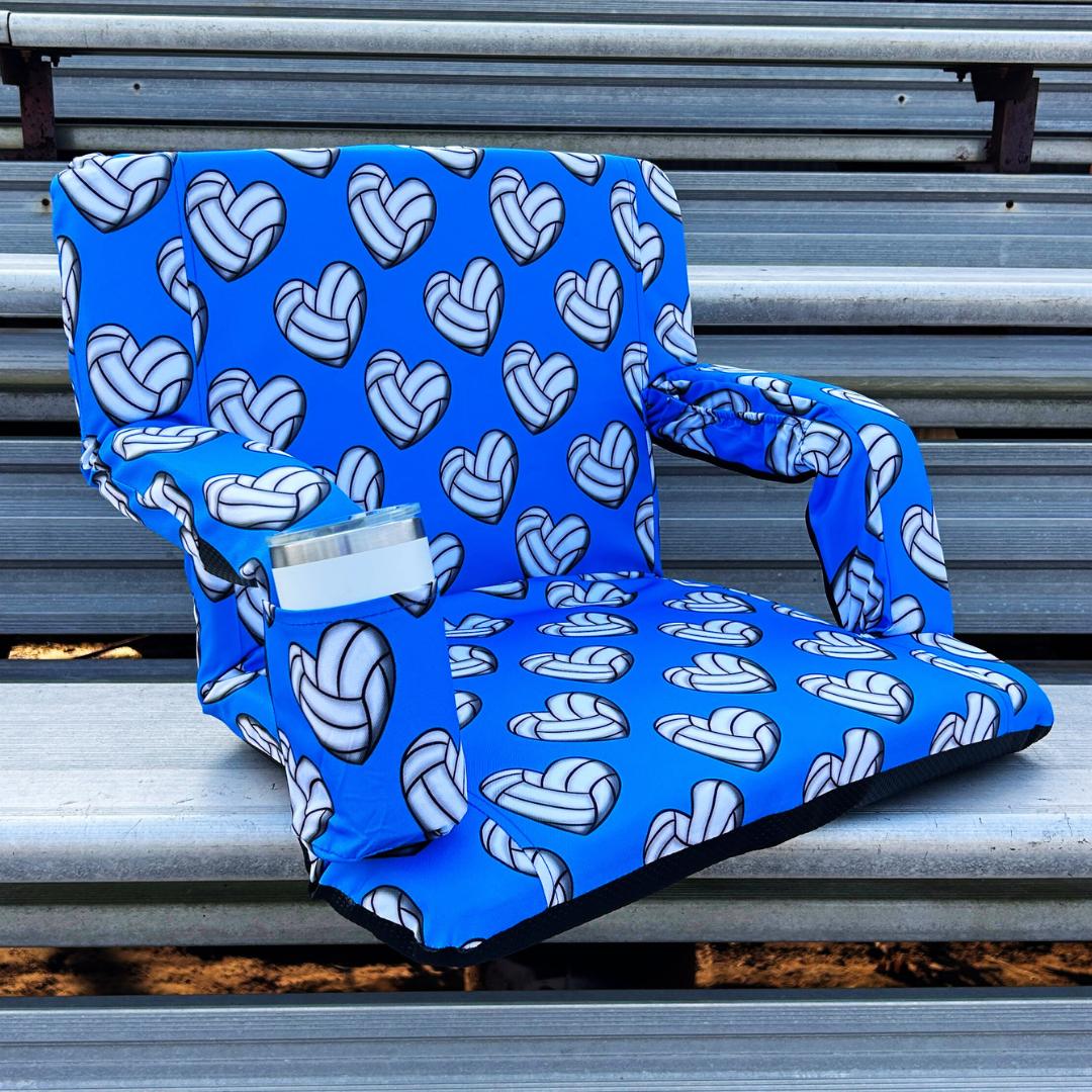 Volleyball Hearts Blue 23" Stadium Seat with Armrests