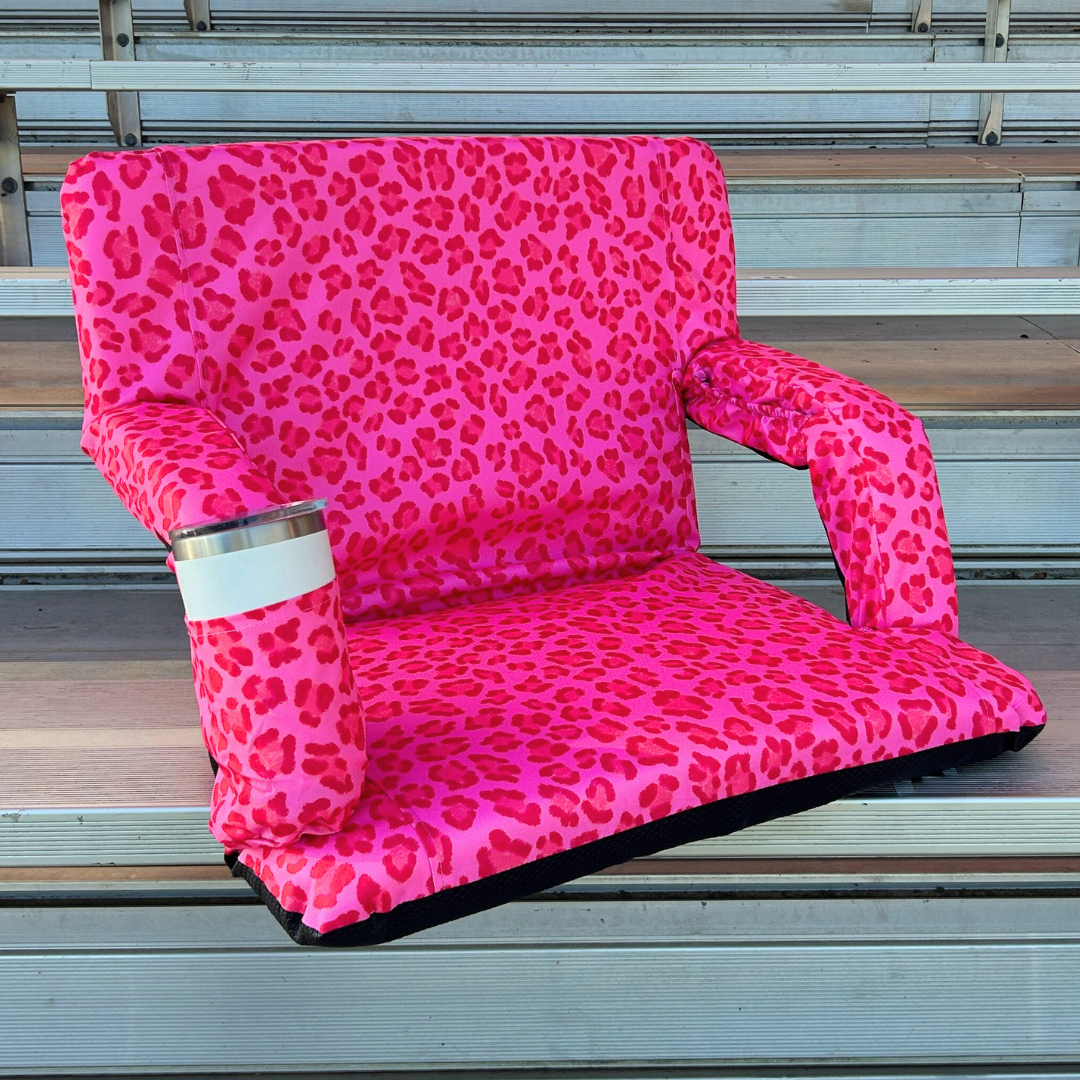 Pink Leopard 23" Stadium Seat with Armrests