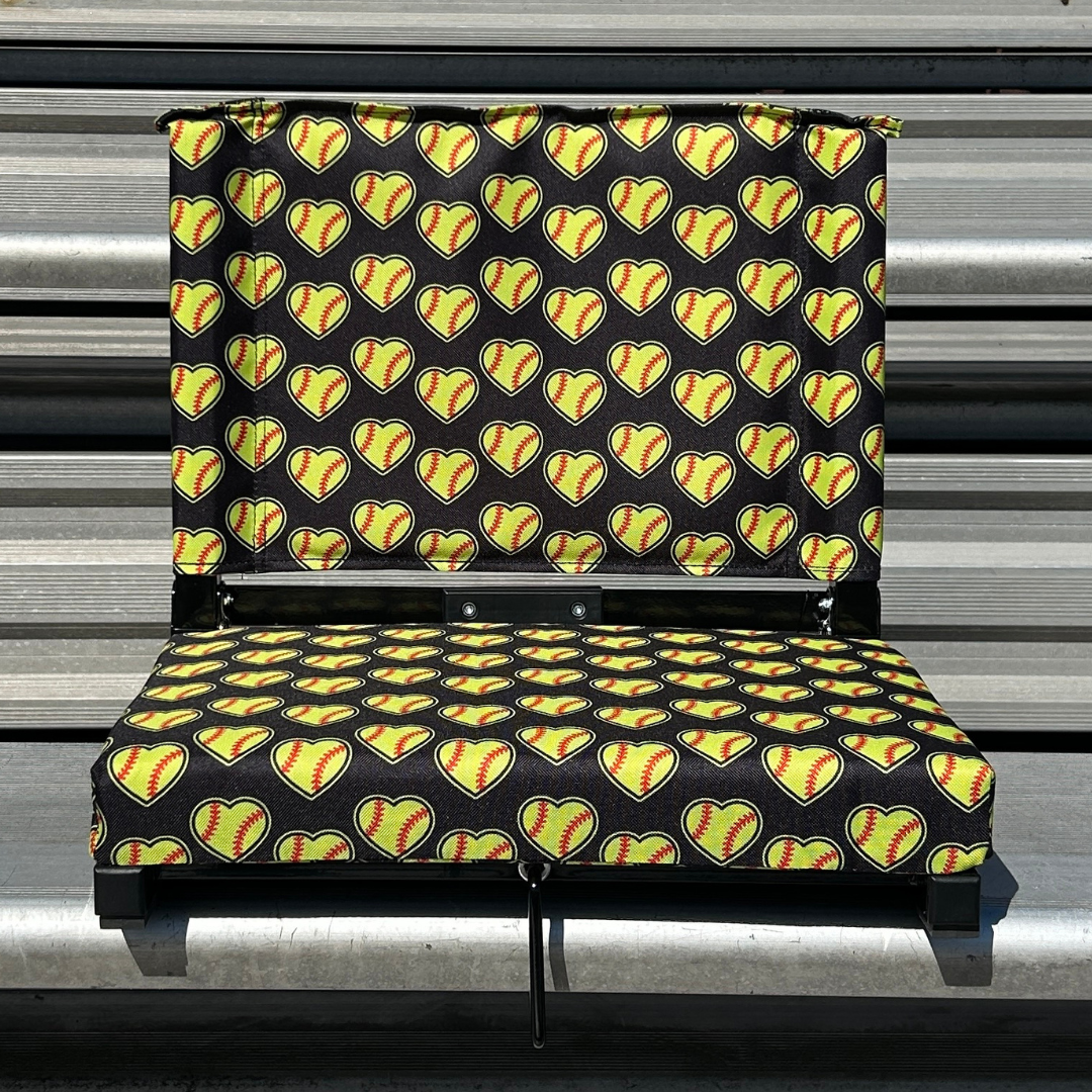 Softball Hearts - Black Folding Stadium Seat