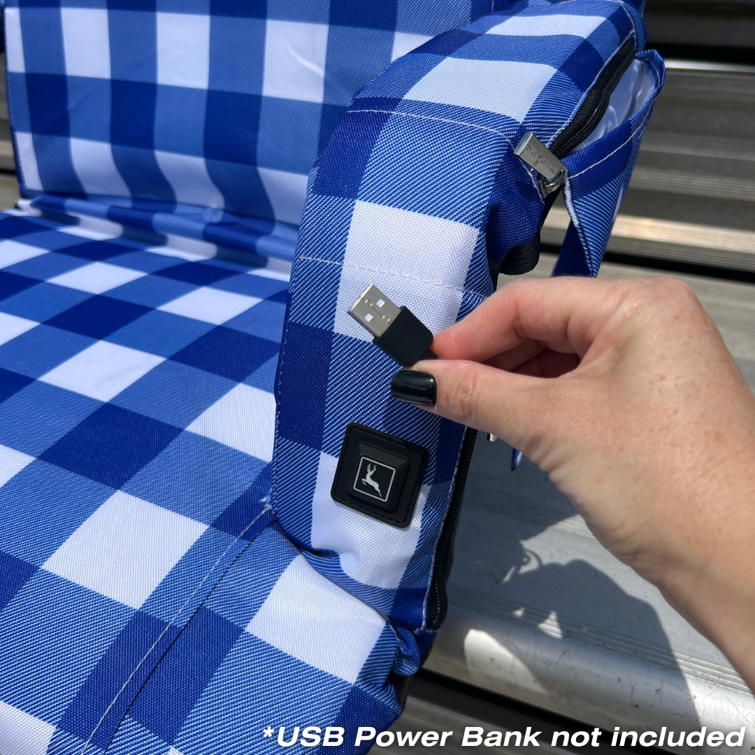 Heated Blue Buffalo 23" Stadium Seat with Armrests