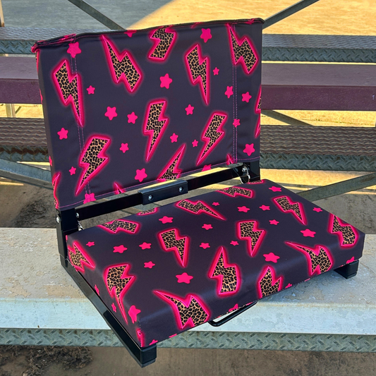 Pink Leopard Lightning Bolts Folding Stadium Seat