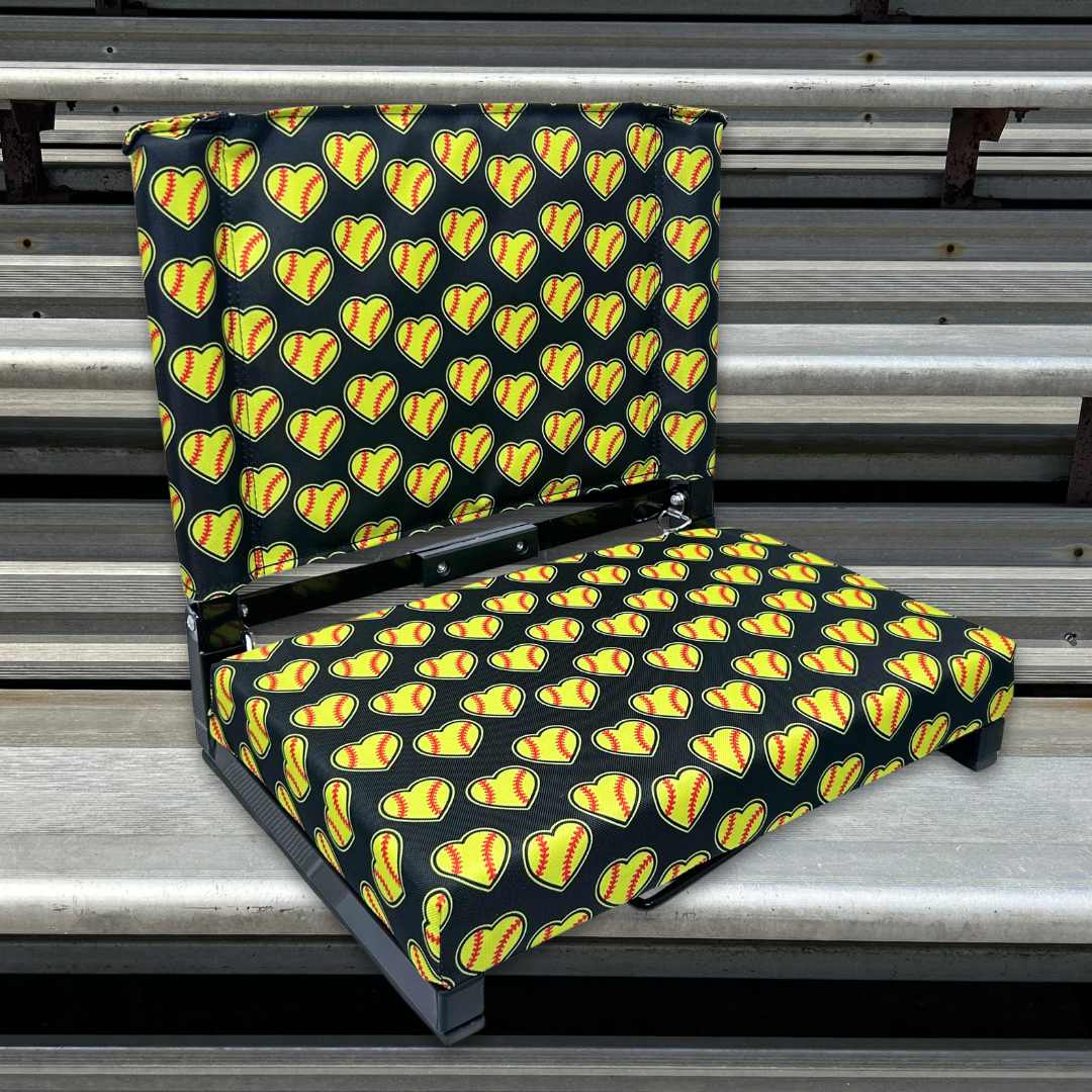 Softball Hearts - Black Folding Stadium Seat