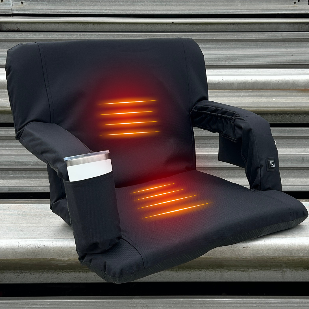 Heated Black 23" Wide Stadium Seat with Armrests
