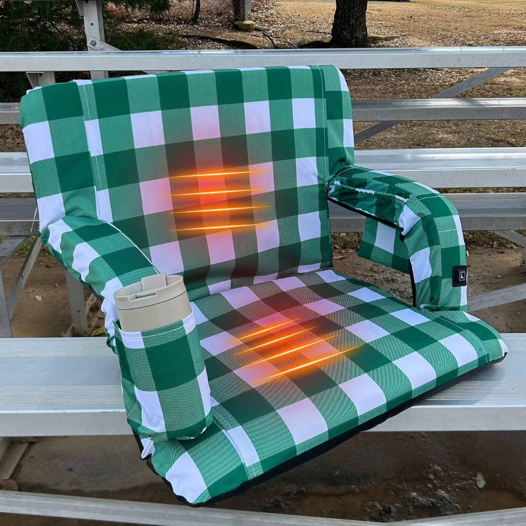 Heated Green Buffalo 23" Stadium Seat with Armrests