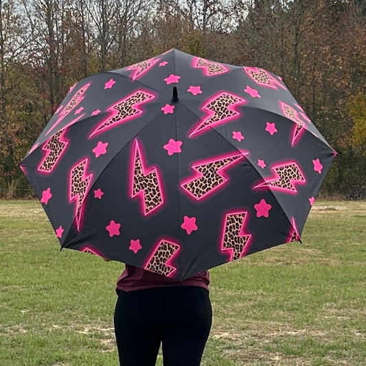 Pink Leopard Lightning Bolts - UPF 50+ Large Golf Umbrella