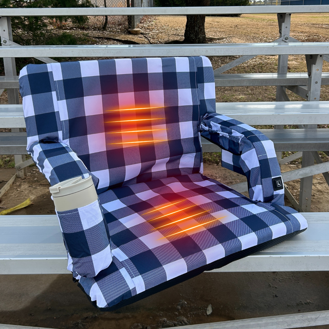 Heated Navy Buffalo 23" Stadium Seat with Armrests