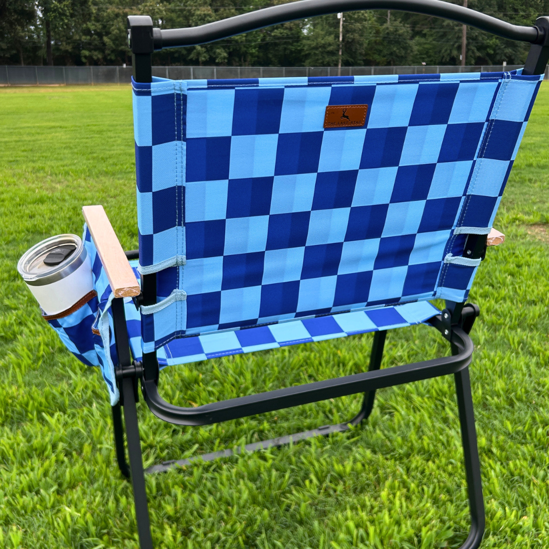 Navy Checkerboard Folding Lawn Chair