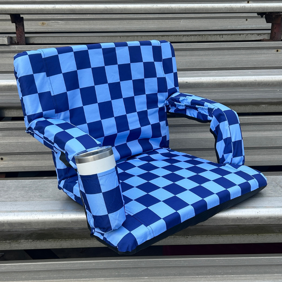 Navy Checkerboard 23" Stadium Seat with Armrests
