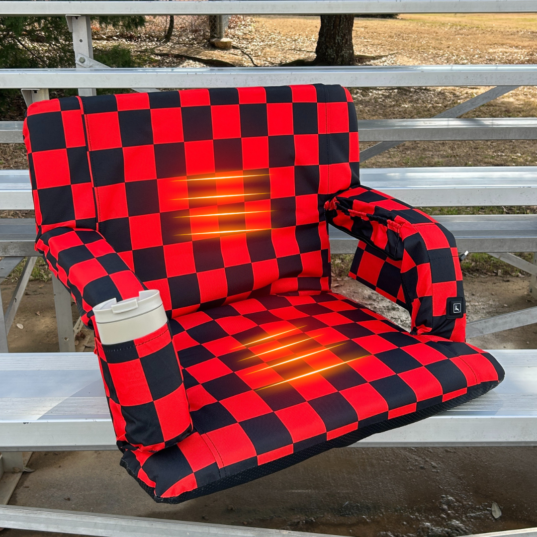 Heated Red Checkerboard 23" Stadium Seat with Armrests