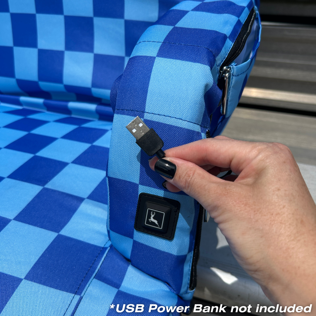 Heated Blue Checkerboard 23" Stadium Seat with Armrests