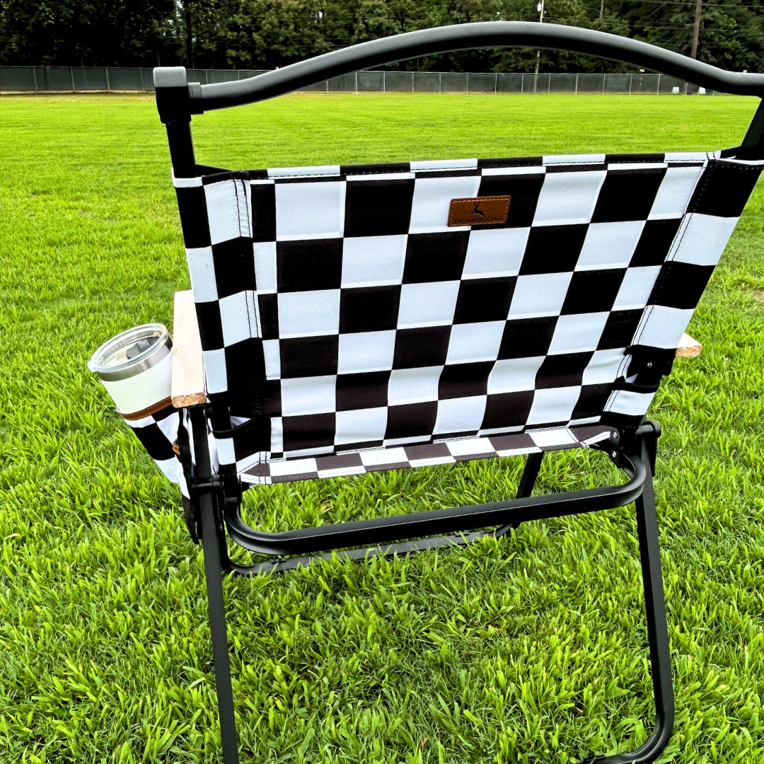 Black and White Checkerboard Folding Lawn Chair