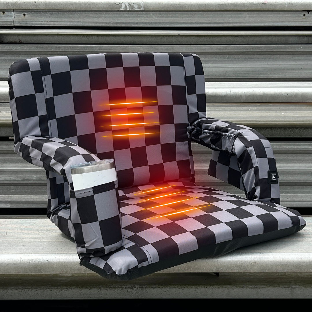 Heated Grey Checkerboard 23" Wide Stadium Seat with Armrests