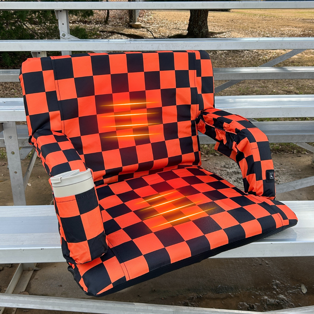 Heated Orange Checkerboard 23" Stadium Seat with Armrests